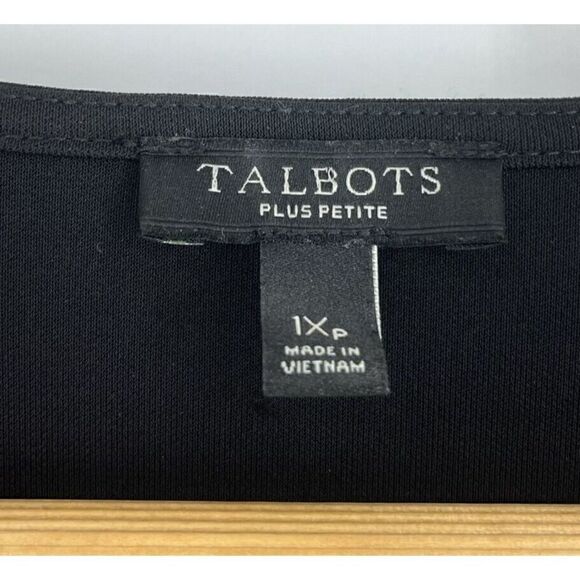 Talbots Shirt Size 1X Petite Womens Black Faux Wrap 3/4 Sleeve Top Draped Blouse - Picture 3 of 6
